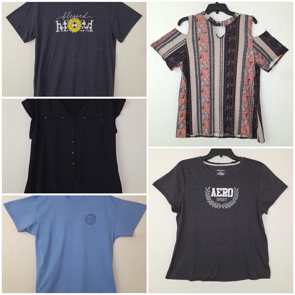 Lot Of 5 Women's Tops Size XL Clothing‎ Aero Blessed Mom Cold Shoulder Boho